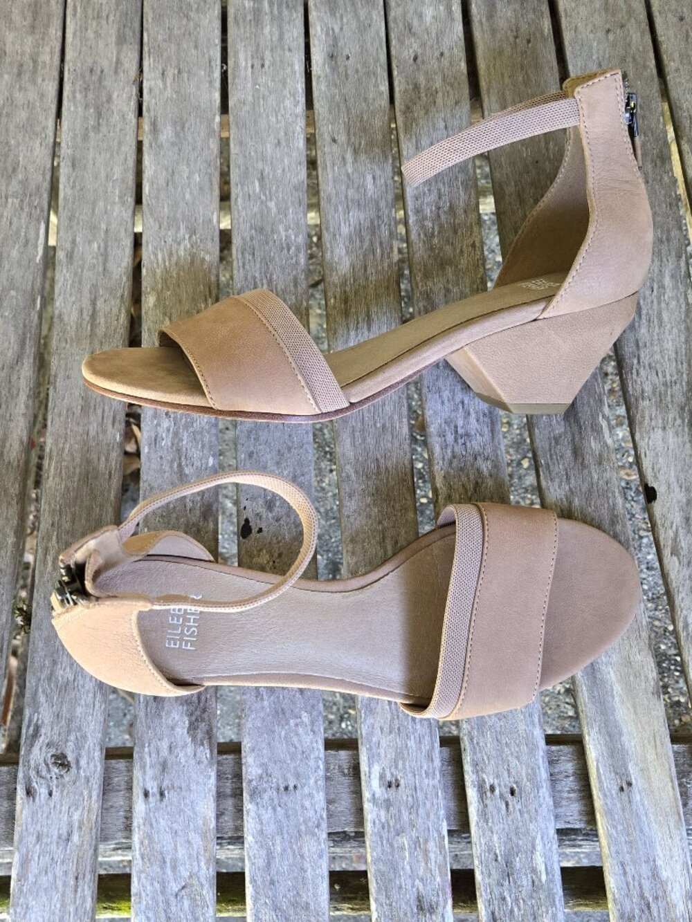 New EILEEN FISHER Mirth Beige Suede Tumbled Nubuck Sandals Shoes 8.5 $235